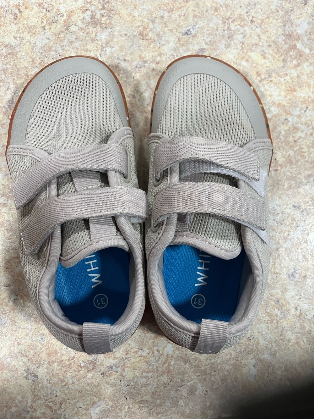 WHITIN Taupe Velcro Kids Sneakers with Blue Insoles